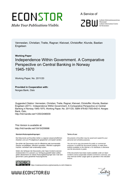 A Comparative Perspective on Central Banking in Norway 1945-1970
