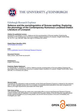 Salience and the Sociolinguistics of Scouse Spelling: Exploring the Phonology of the Contemporary Humorous Localised Dialect