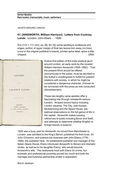 Letters from Cockney Lands. London: John Ebers … 1826