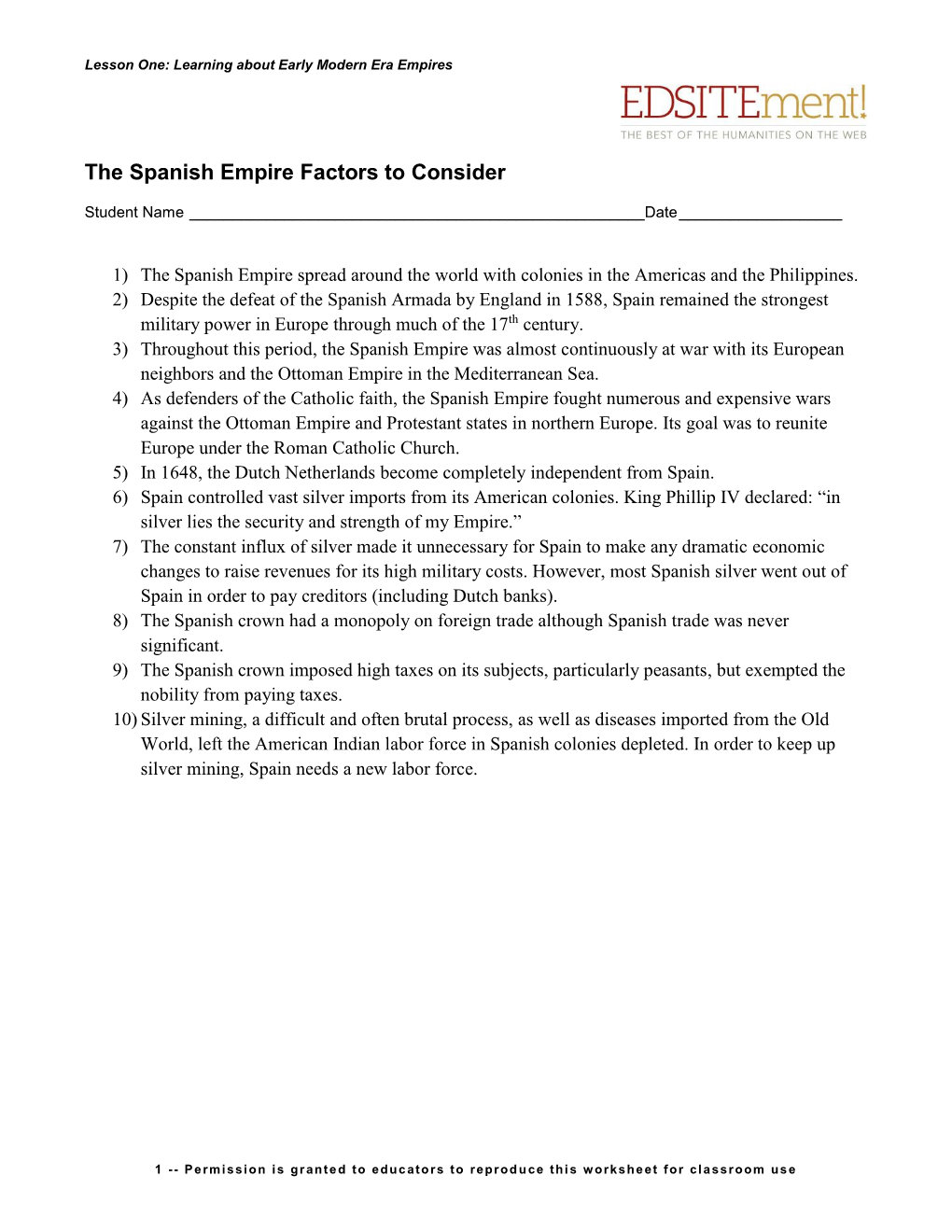 The Spanish Empire Factors to Consider Download