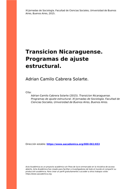 Transicion Nicaraguense. Programas De Ajuste Estructural