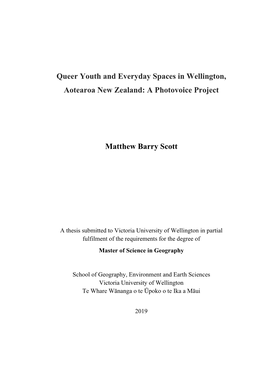 Queer Youth and Everyday Spaces in Wellington, Aotearoa New Zealand: a Photovoice Project Matthew Barry Scott