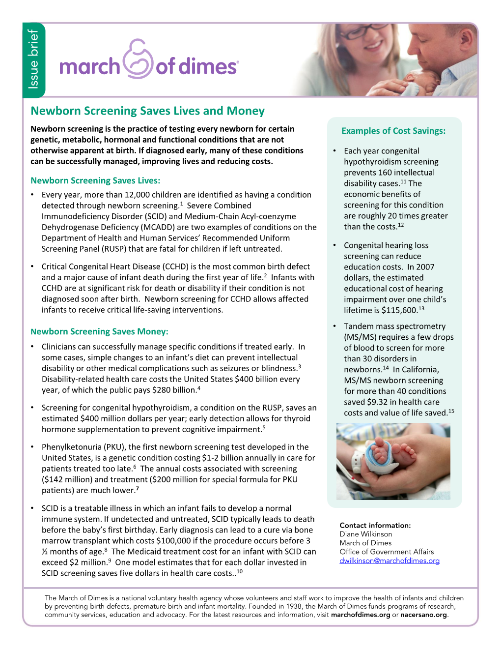 Newborn Screening Saves Lives and Money Issue Brief