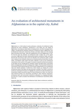 An Evaluation of Architectural Monuments in Afghanistan As in the Capital City, Kabul