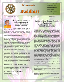 Minnesota Buddhist Vihara 3401 North 4Th Street Minneapolis, MN 55412 Tel: 612-522-1811