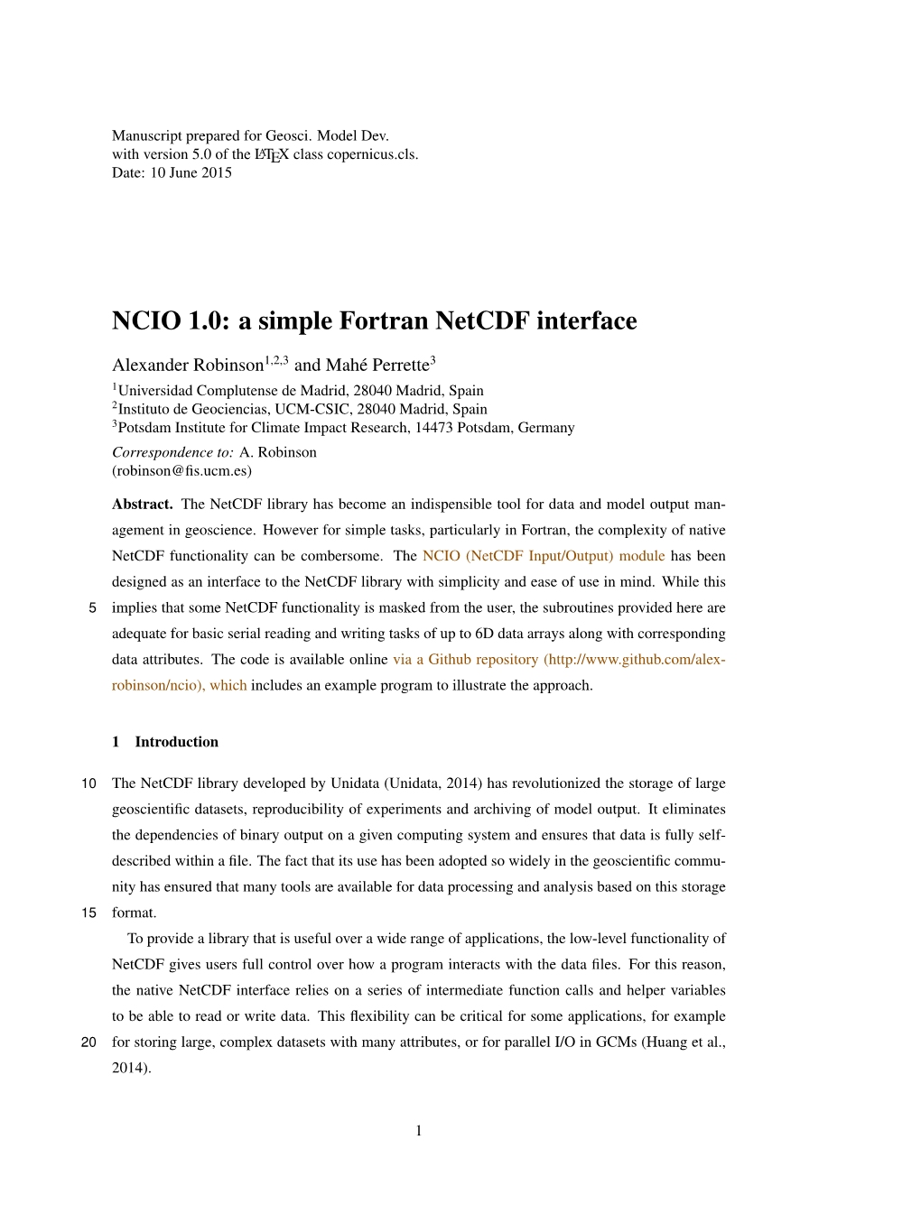 NCIO 1.0: a Simple Fortran Netcdf Interface