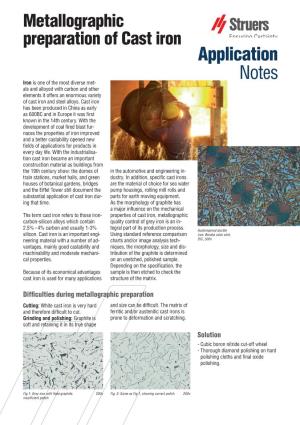 Metallographic Preparation of Cast Iron Application Notes