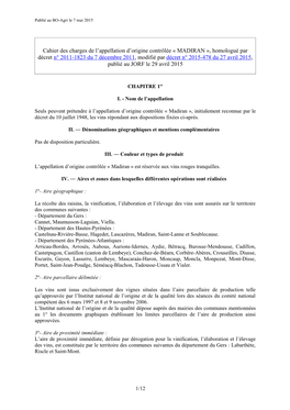 Cahier Des Charges De L'appellation D'origine Contrôlée Madiran
