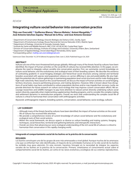 Integrating Vulture Social Behavior Into Conservation Practice