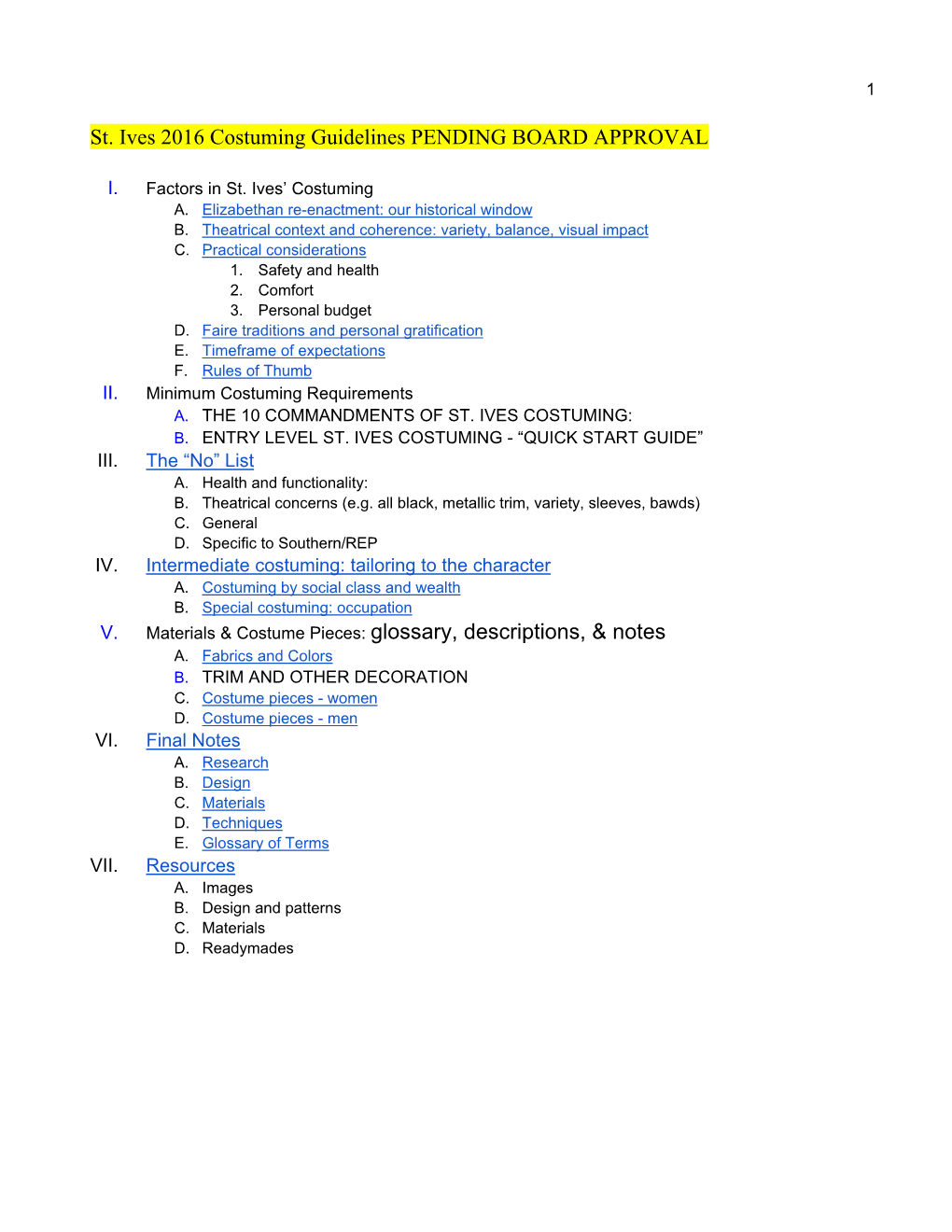 2016 Costuming Guidelines PENDING BOARD APPROVAL