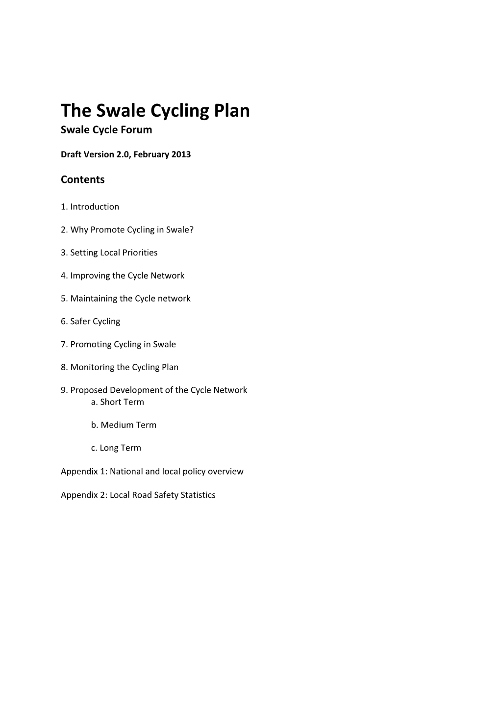 The Swale Cycling Plan Swale Cycle Forum