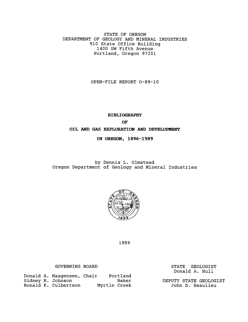 DOGAMI Open-File Report O-89-10, Bibliography of Oil and Gas