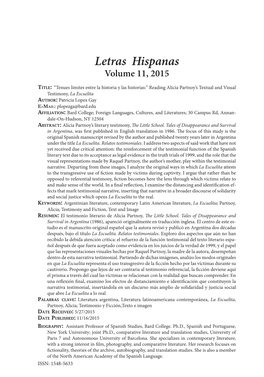 Letras Hispanas Volume 11, 2015
