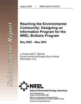 Reaching the Environmental Community: Designing an Information Program for the NREL Biofuels Program