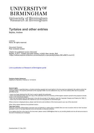 University of Birmingham Tyrtaios and Other Entries