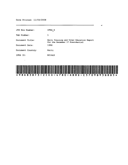 Haiti Training and Voter Education Report for the December 17 Presidential Document Date: 1996