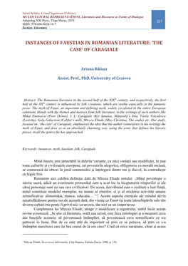 Instances of Faustian in Romanian Literature: ‘The Case’ of Caragiale