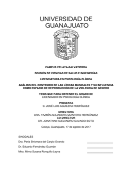 Campus Celaya-Salvatierra División De Ciencias De Salud E Ingenierías Licenciatura En Psicología Clínica Análisis Del Conte
