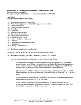 Regulaciones De Cuidado Diurno Infantil Del Estado De Nueva York