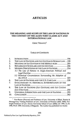 The Meaning and Scope of the Law of Nations in the Context of the Alien Tort Claims Act and International Law
