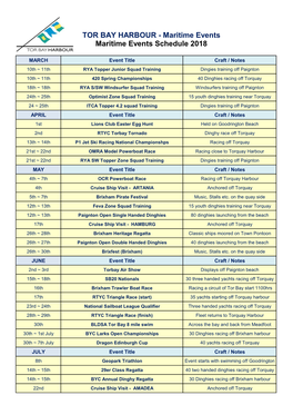 Maritime Events Schedule 2018