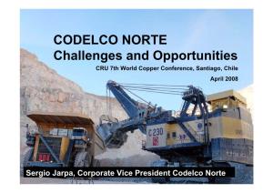 CODELCO NORTE Challenges and Opportunities CRU 7Th World Copper Conference, Santiago, Chile April 2008