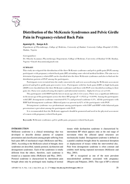 Distribution of the Mckenzie Syndromes and Pelvic Girdle Pain in Pregnancy-Related Back Pain