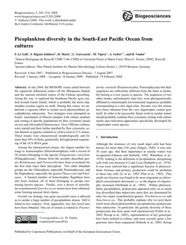 Picoplankton Diversity in the South-East Pacific Ocean From