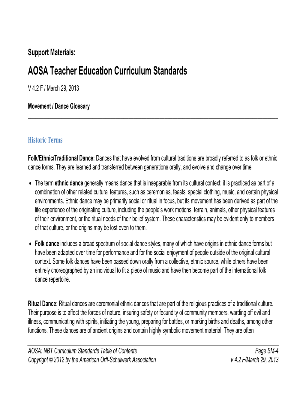 AOSA Teacher Education Curriculum Standards V 4.2 F / March 29, 2013