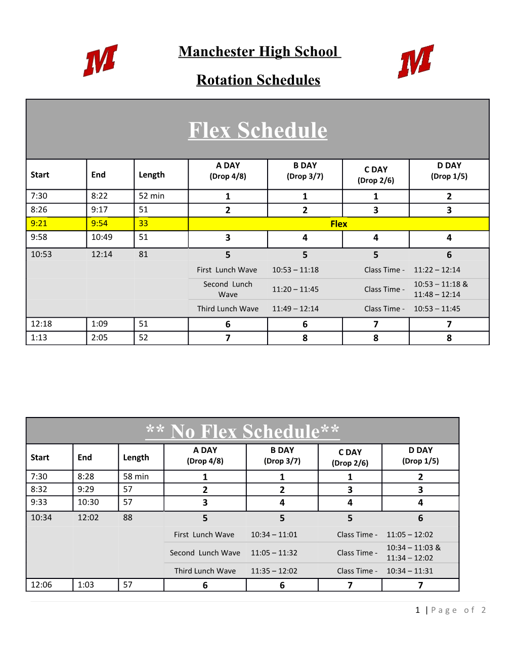 Early Release/Delayed Opening Schedules