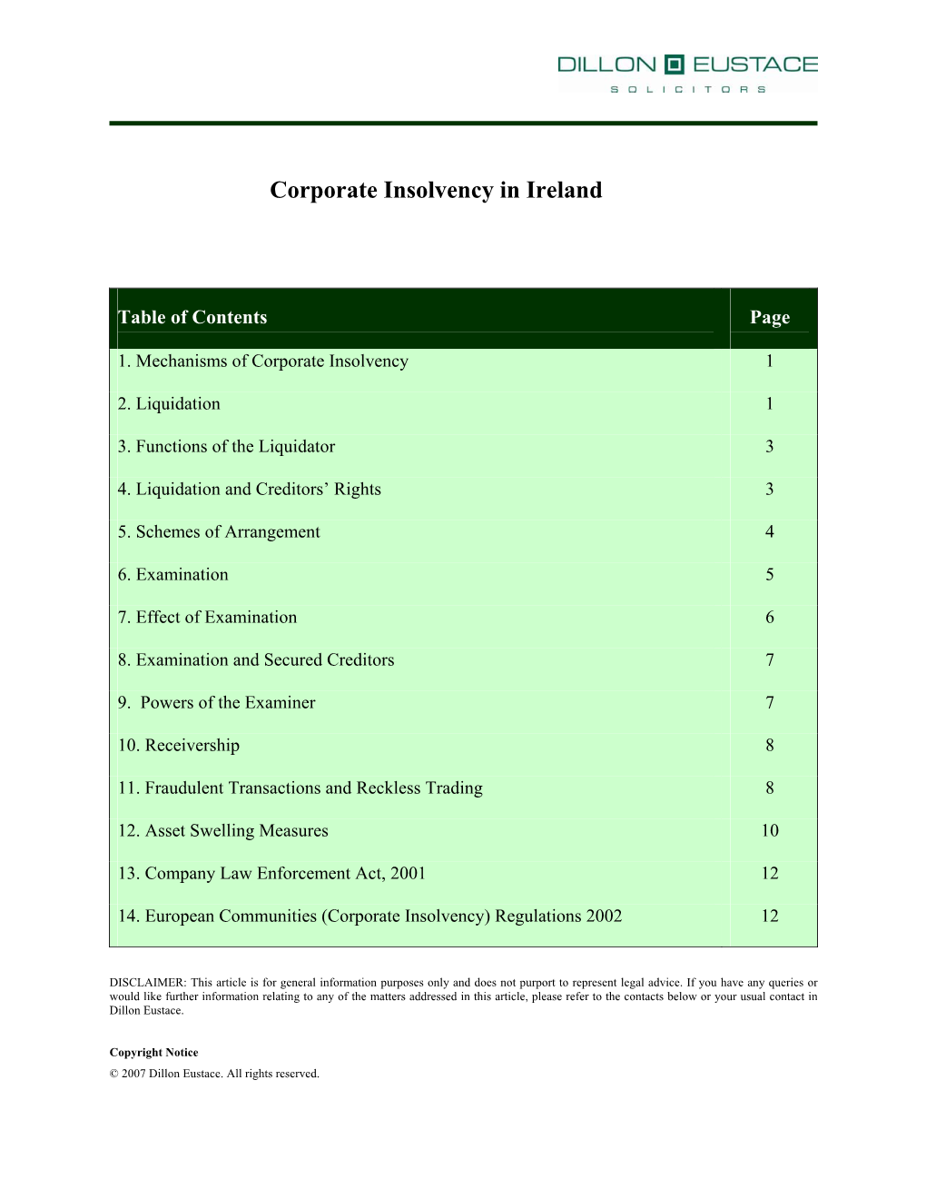 Corporate Insolvency in Ireland