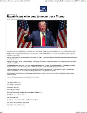 Republicans Who Vow to Never Back Trump | Thehill