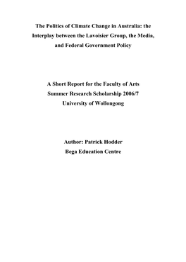 The Politics of Climate Change in Australia: the Interplay Between the Lavoisier Group, the Media, and Federal Government Policy