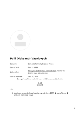 PEP: Dossier Palii Oleksandr Vasylovych, Arbuzynka District State Administration, Head of the District State Administration