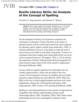 Braille Literacy Skills: an Analysis of the Concept of Spelling