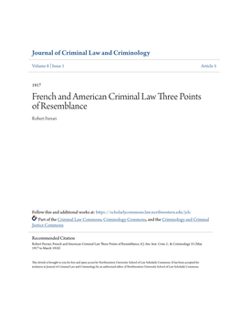French and American Criminal Law Three Points of Resemblance Robert Ferrari