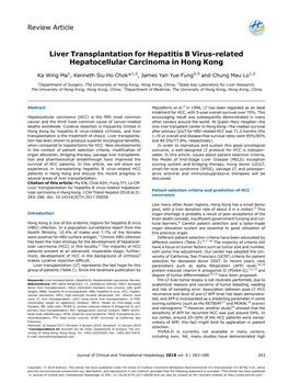 Liver Transplantation for Hepatitis B Virus-Related Hepatocellular Carcinoma in Hong Kong