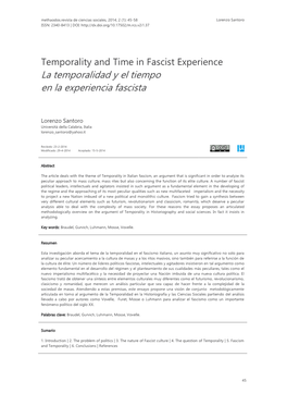 Temporality and Time in Fascist Experience La Temporalidad Y El Tiempo En La Experiencia Fascista