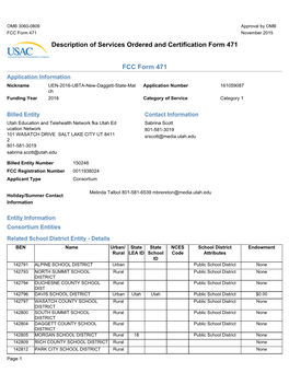 Description of Services Ordered and Certification Form 471 FCC Form