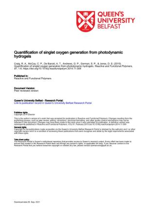 Quantification of Singlet Oxygen Generation from Photodynamic Hydrogels