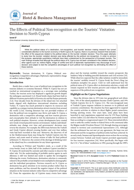 The Effects of Political Non-Recognition on the Tourists' Visitation Decision to North Cyprus