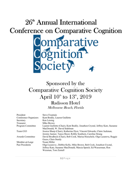 26Th Annual International Conference on Comparative Cognition