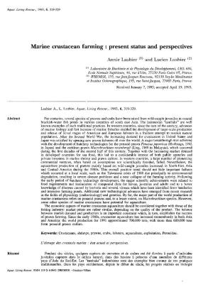 Marine Crustacean Farming: Present Status and Perspectives