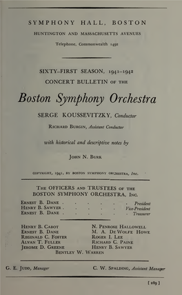 Boston Symphony Orchestra Concert Programs, Season 61,1941-1942
