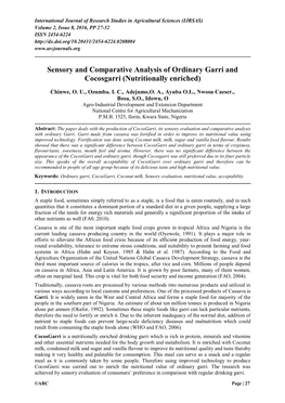 Sensory and Comparative Analysis of Ordinary Garri and Cocosgarri (Nutritionally Enriched)