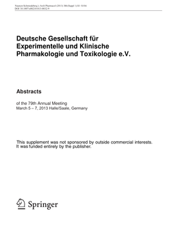 Deutsche Gesellschaft Für Experimentelle Und Klinische Pharmakologie Und Toxikologie E.V