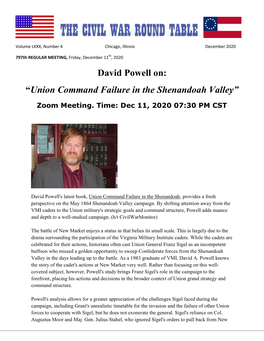 David Powell On: “Union Command Failure in the Shenandoah Valley”