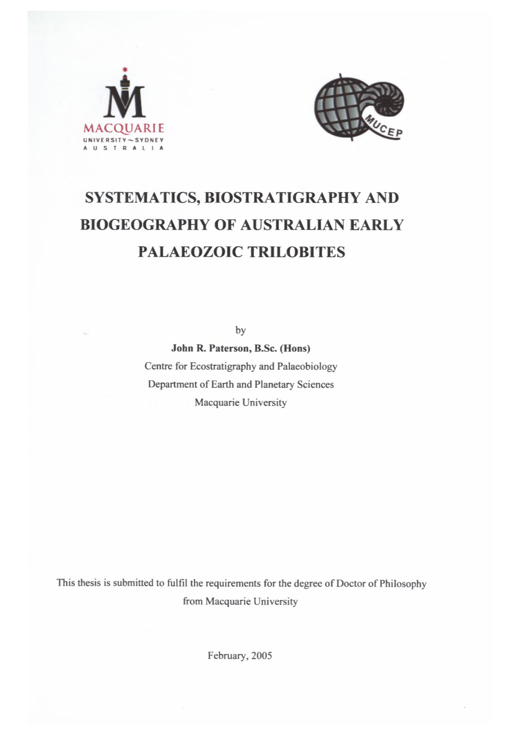 Systematics, Biostratigraphy and Biogeography of Australian Early Palaeozoic Trilobites