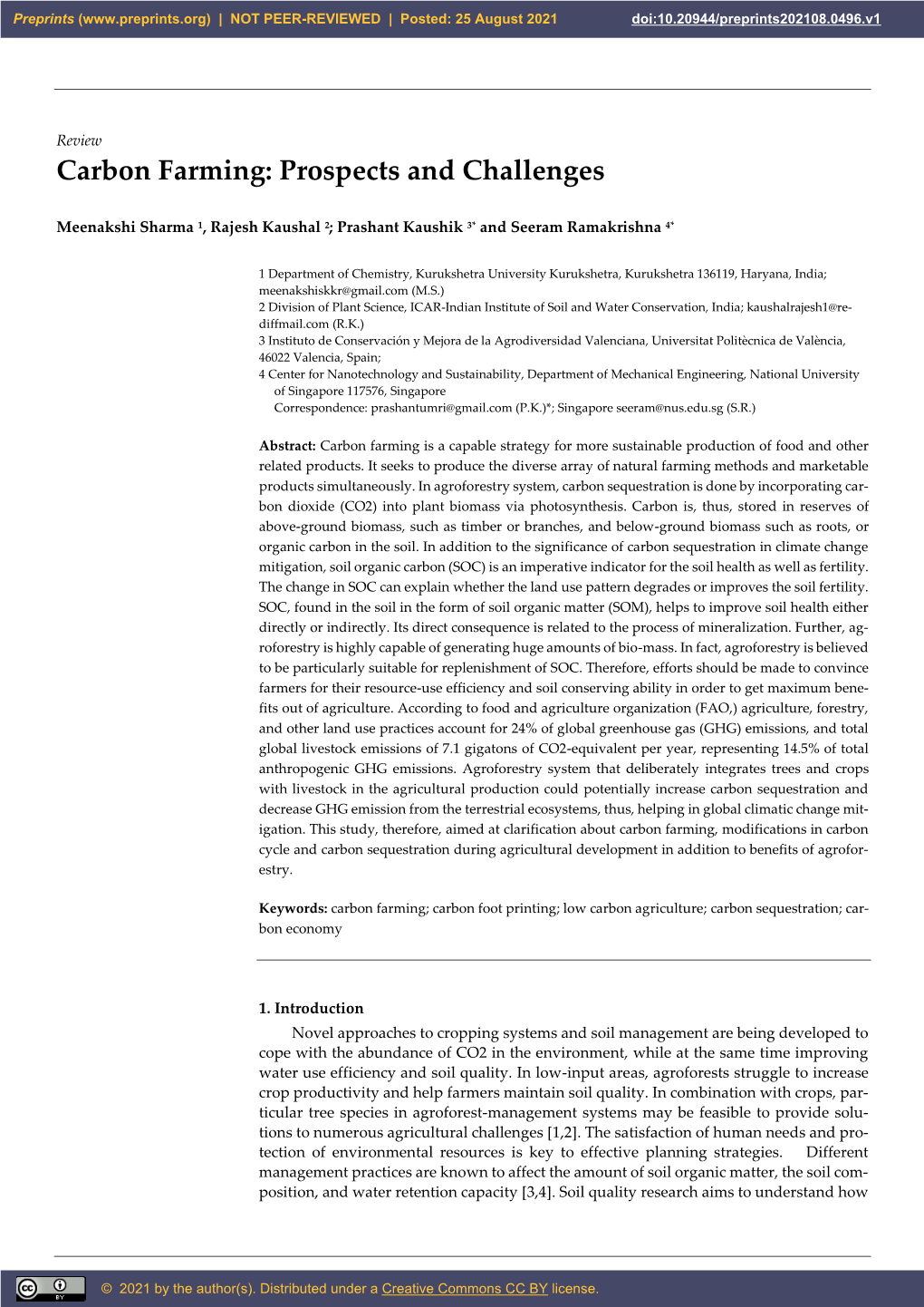 Carbon Farming: Prospects and Challenges