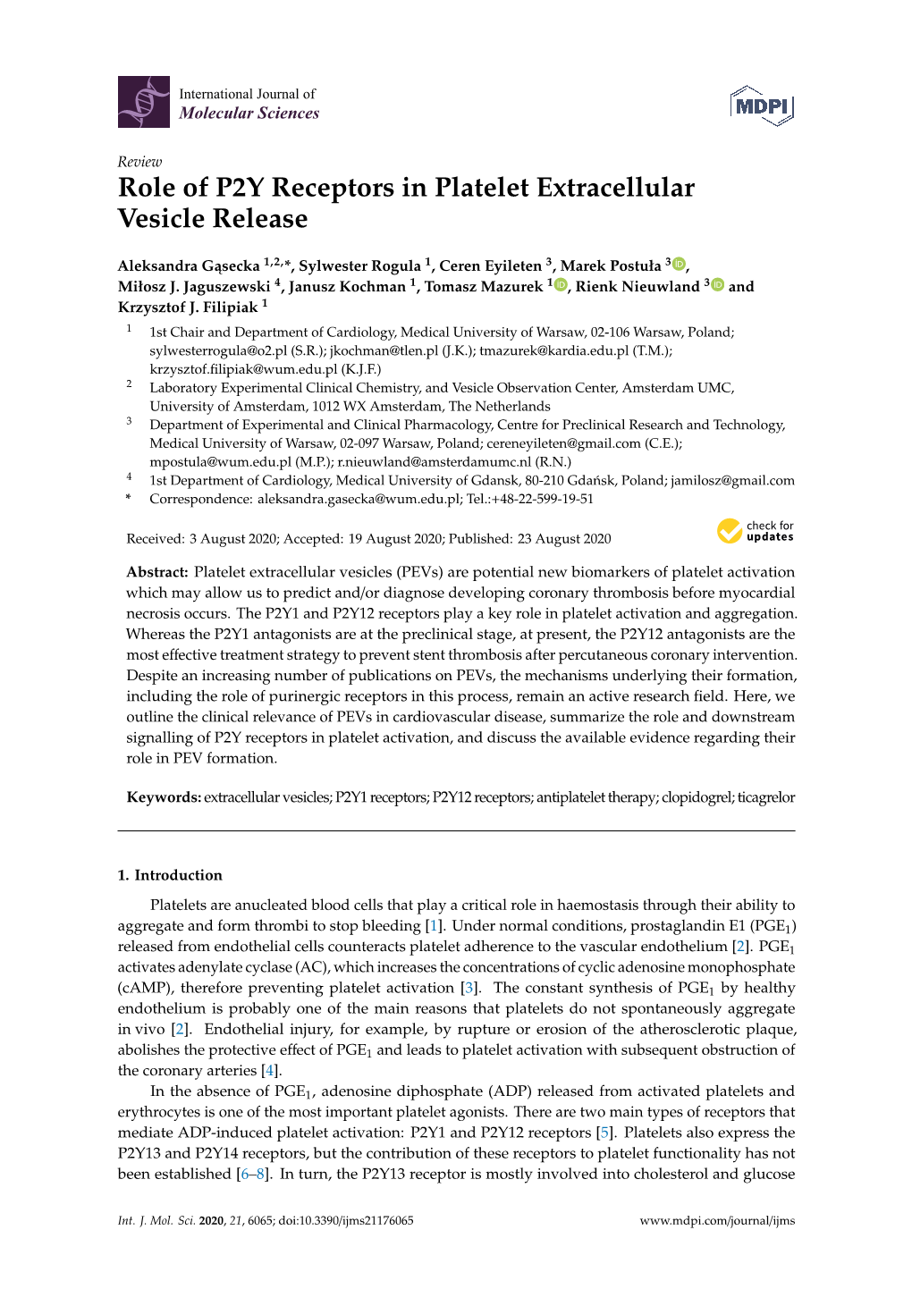 Role of P2Y Receptors in Platelet Extracellular Vesicle Release